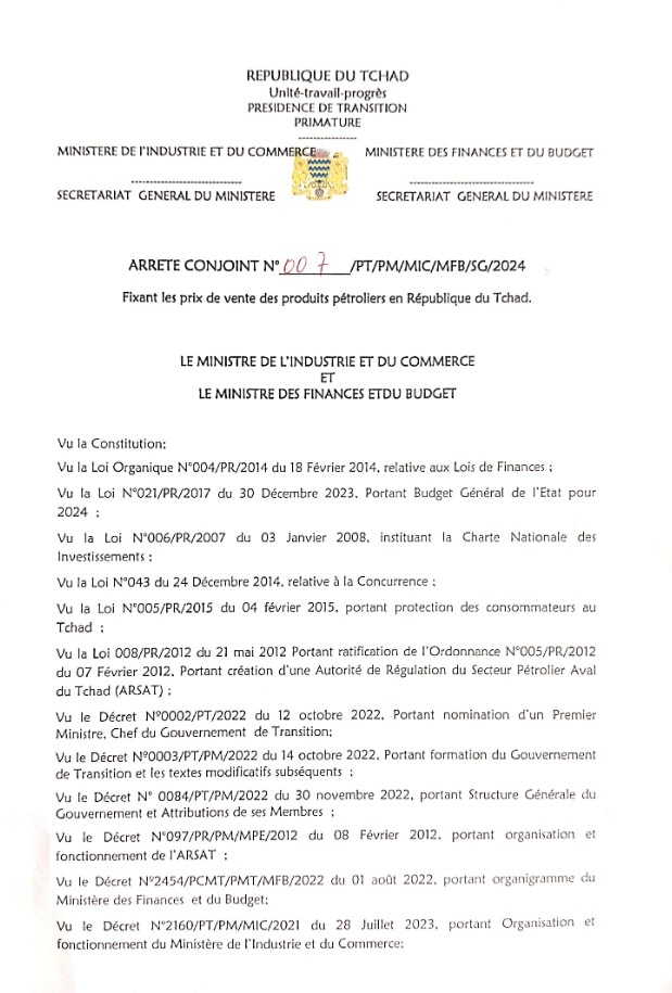 Tchad : le gouvernement officialise la hausse des prix de carburant