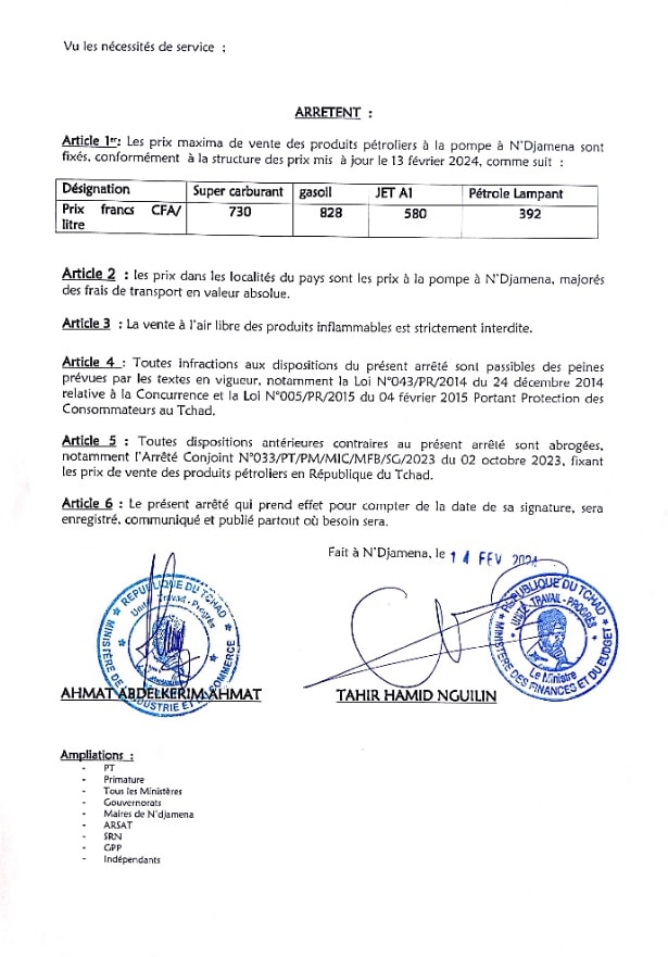 Tchad : le gouvernement officialise la hausse des prix de carburant