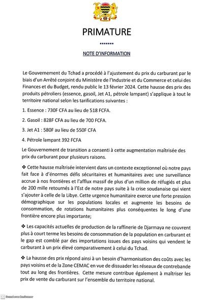 Tchad : Le gouvernement justifie la hausse du prix du carburant