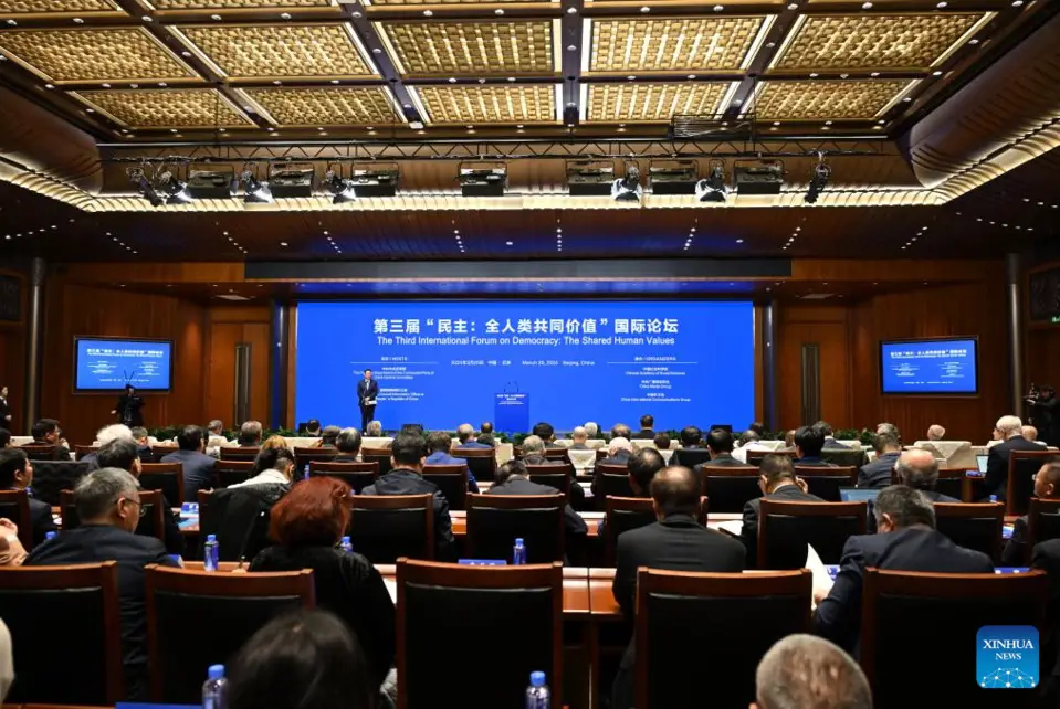 Guests attend the third "International Forum on Democracy: The Shared Human Values" in Beijing, capital of China, March 20, 2024. The forum was held Wednesday in Beijing. (Xinhua/Jin Liangkuai)