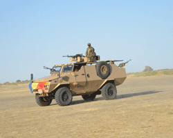 Un blindé de l'armée tchadienne engagé dans la lutte contre Boko Haram au Nord du Nigeria. Crédit photo : Présidence Tchad