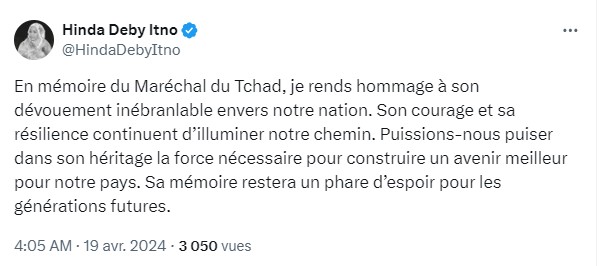 Hommage poignant de Hinda Deby Itno au Maréchal du Tchad