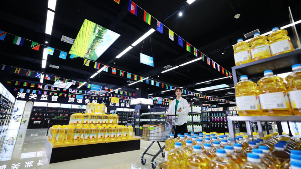 A citizen shops at a trade center for imported goods in Hefei Comprehensive Bonded Zone, east China's Anhui province. (Photo by Zhang Min/People's Daily Online)