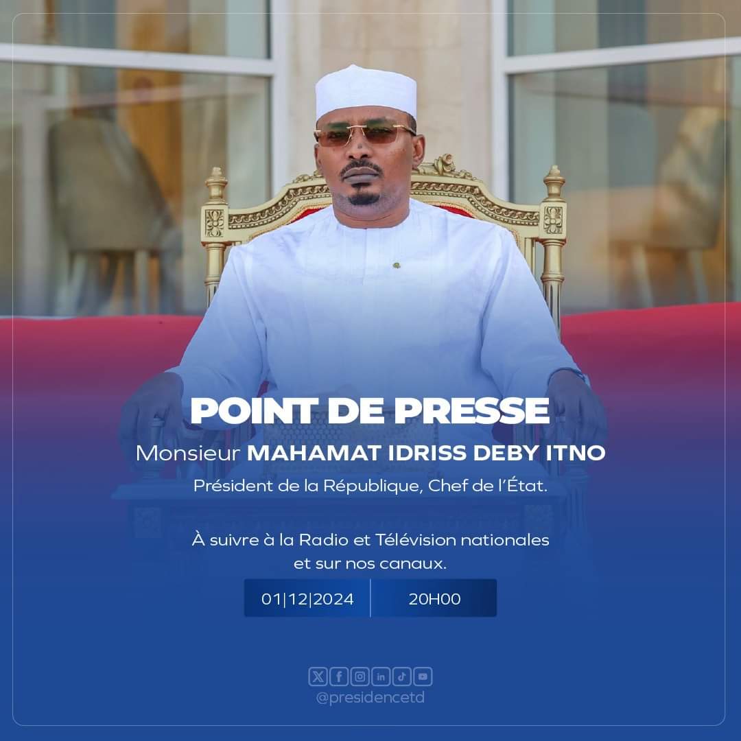Tchad : le chef de l'État Mahamat Idriss Deby s'exprimera lors d'un point de presse