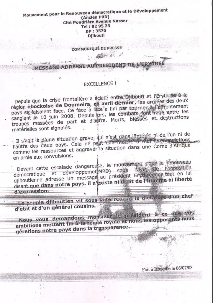 DJIBOUTI : Le FAUX document du régime