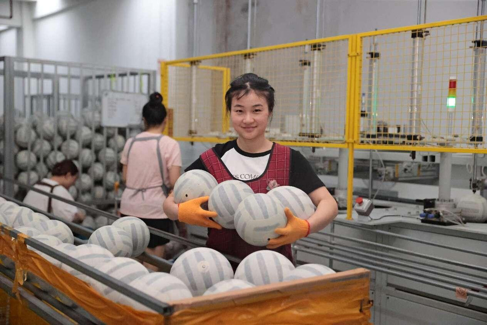 Soccer ball bladders for the 2024 Paris Olympic Games are manufactured in a workshop of Dingqi Sports Goods (Huai'an) Co., Ltd. in east China's Jiangsu province, July 18, 2024. (Photo by Wang Hao/People's Daily Online) Soccer ball bladders for the 2024 Paris Olympic Games are manufactured in a workshop of Dingqi Sports Goods (Huai'an) Co., Ltd. in east China's Jiangsu province, July 18, 2024. (Photo by Wang Hao/People's Daily Online)
