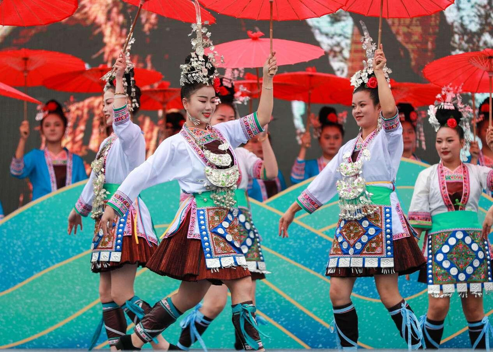 Dong women perform at a Grand Song of the Dong ethnic group festival in Congjiang county, southwest China's Guizhou province, Nov. 30, 2024. (Photo by Luo Jinglai/People's Daily Online)