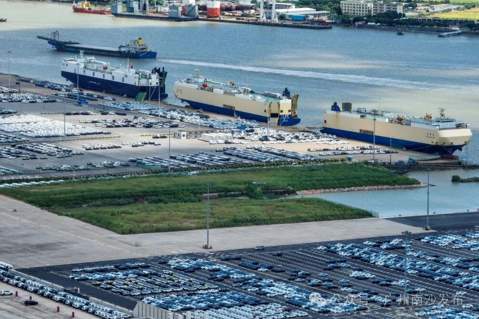 Photo shows a busy scene of the Nansha Automobile Terminal.(Photos from the official account of the media center of Nansha district, Guangzhou, south China's Guangdong province)