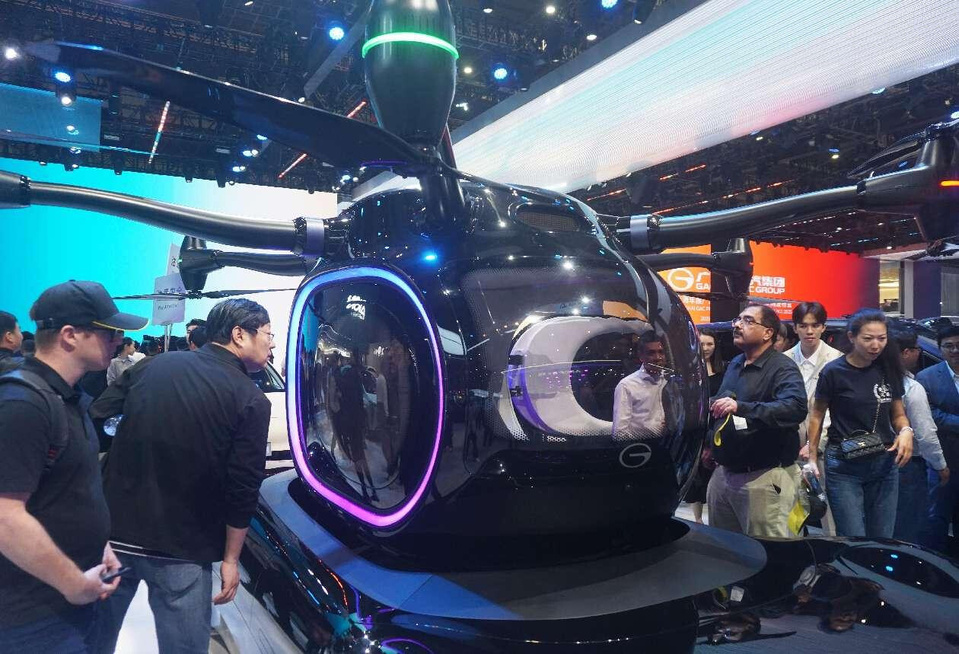 A "flying car" is exhibited at the booth of Chinese auto manufacturer GAC Group at the 21st Shanghai International Automobile Exhibition (Auto Shanghai 2025), April 23, 2025. (Photo by Long Wei/People's Daily Online)