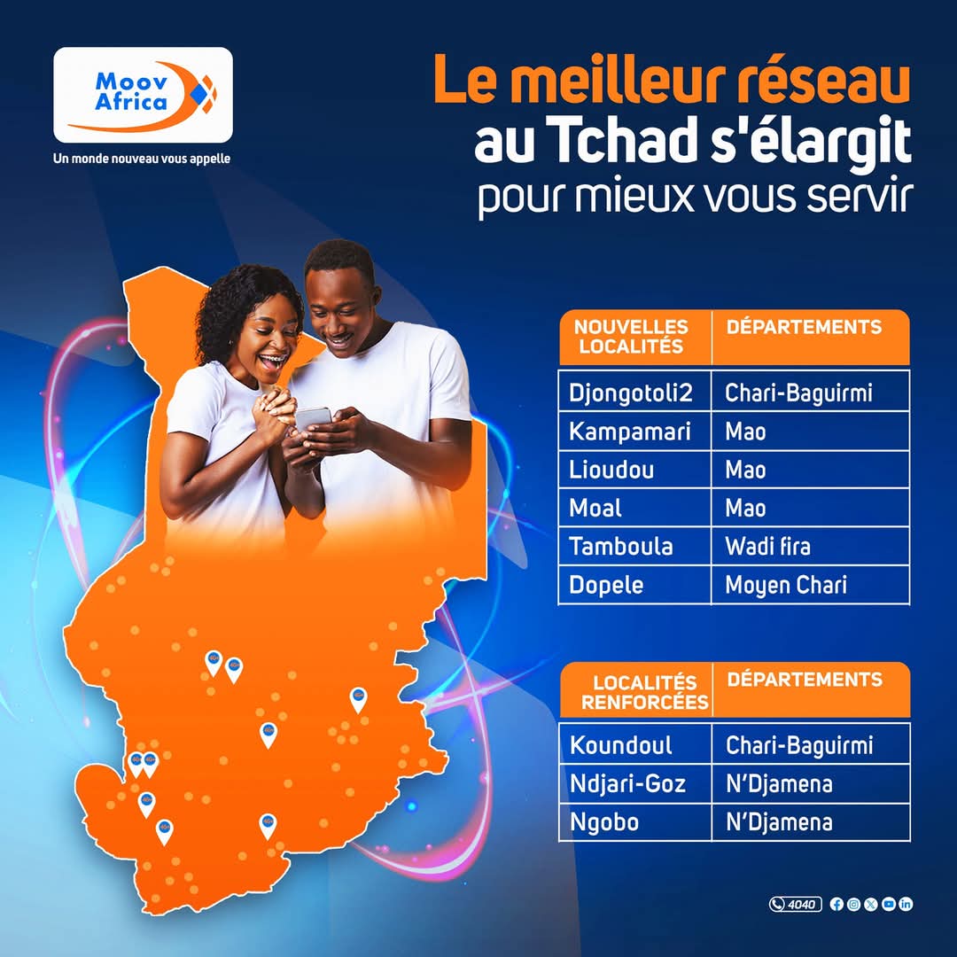 Tchad : Moov Africa continue de renforcer sa couverture réseau pour mieux servir ses abonnés
