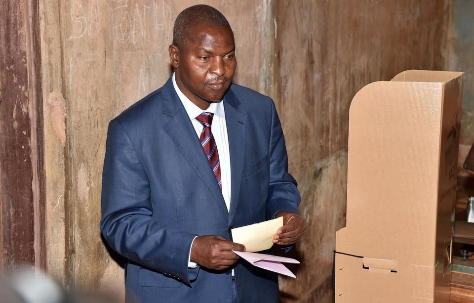 Le 14 février, le candidat Faustin Archange Touadera lors du second tour de l'élection présidentielle centrafricaine, à Bangui. Photo Issouf Sanogo. AFP