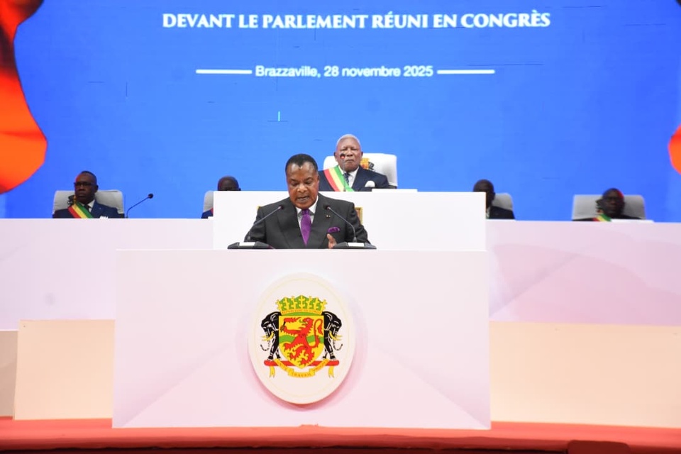 Denis Sassou N'Guesso prononçant son message