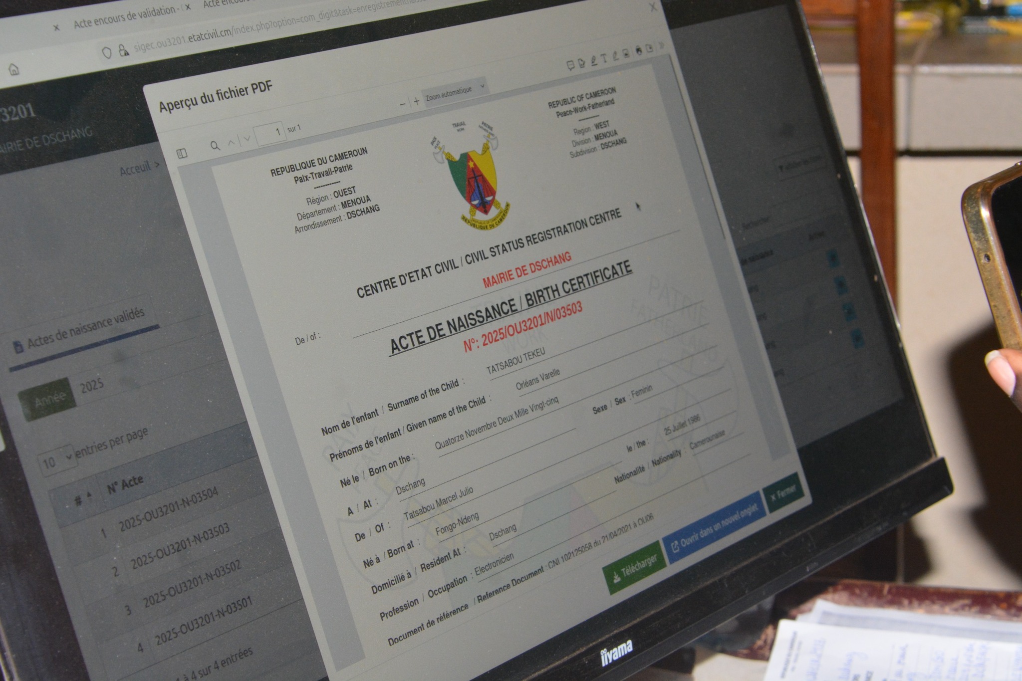 Cameroun :  la mairie de Dschang produit ses premiers actes de naissance numérisés