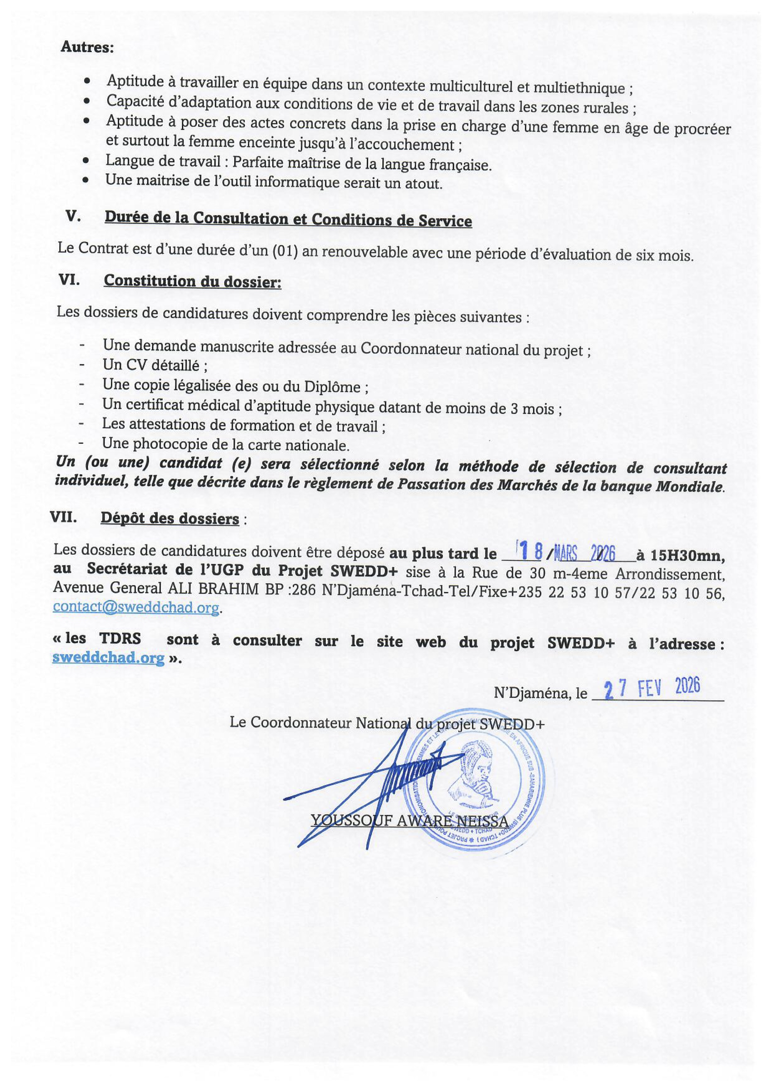 Tchad : Le Projet SWEDD+ recrute sages-femmes/maïeuticiens pour renforcer la santé maternelle