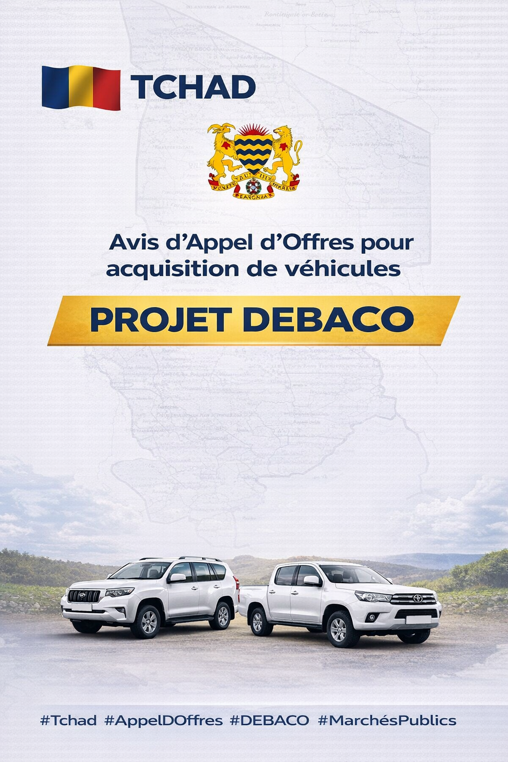 Tchad : Avis d'appel d'offres pour l'acquisition de véhicules (Projet DEBACO)